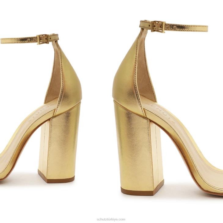 Schutz N42F46cadey lee blok metalik deri sandalet altın