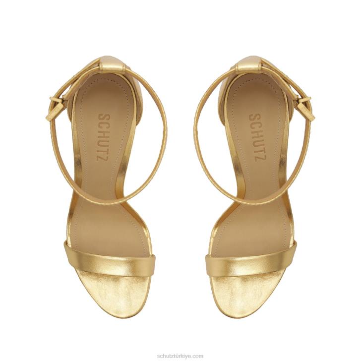 Schutz N42F46cadey lee blok metalik deri sandalet altın