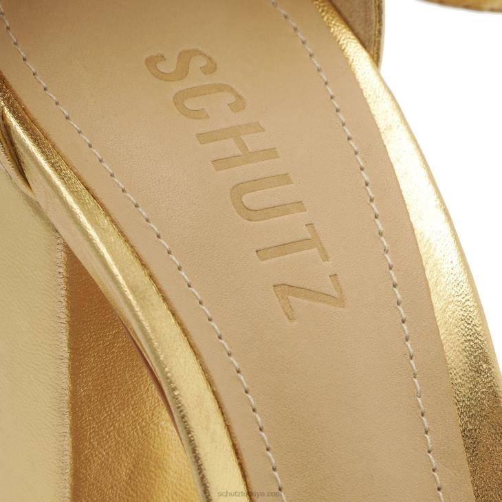 Schutz N42F46cadey lee blok metalik deri sandalet altın