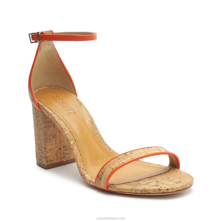 Schutz N42F49cadey lee blok gündelik deri sandalet alev turuncu