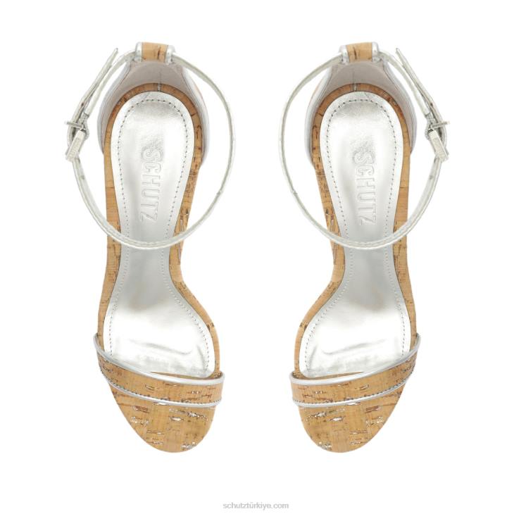 Schutz N42F50cadey lee blok gündelik deri sandalet gümüş