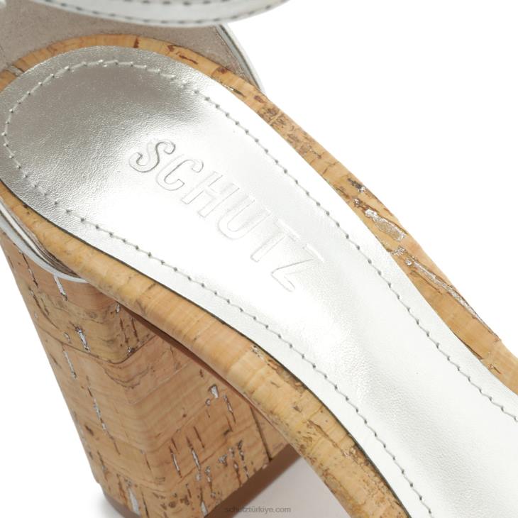Schutz N42F50cadey lee blok gündelik deri sandalet gümüş