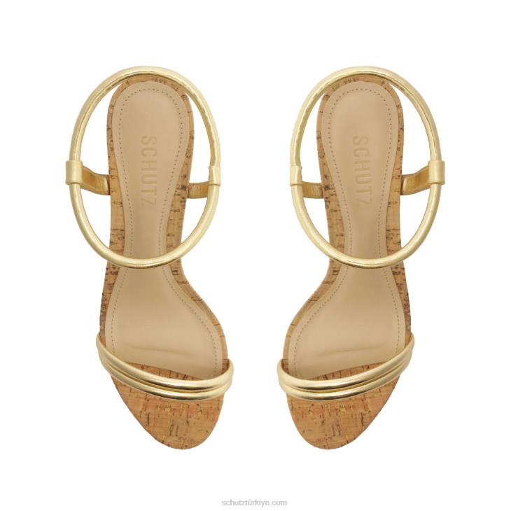 Schutz N42F55gimenez orta streç ot sandalet altın