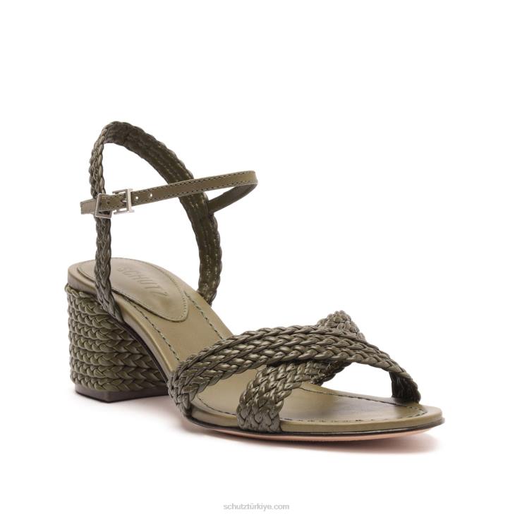 Schutz N42F56karima blok atanado deri sandalet askeri yeşil