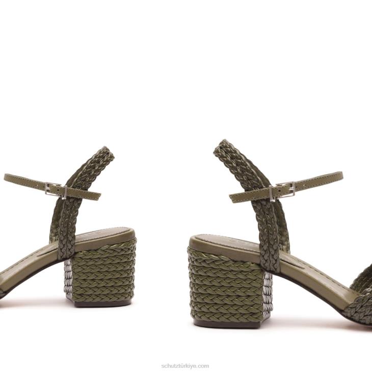 Schutz N42F56karima blok atanado deri sandalet askeri yeşil