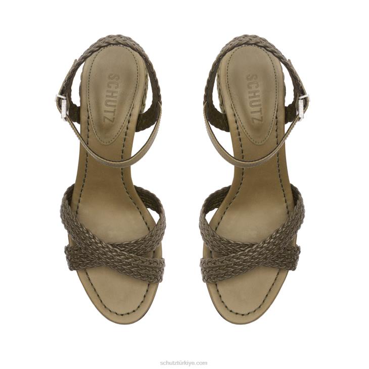 Schutz N42F56karima blok atanado deri sandalet askeri yeşil