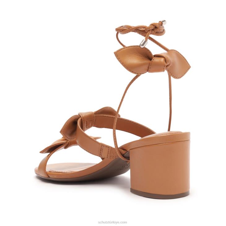 Schutz N42F59alia orta blok napa deri sandalet bal şeftali