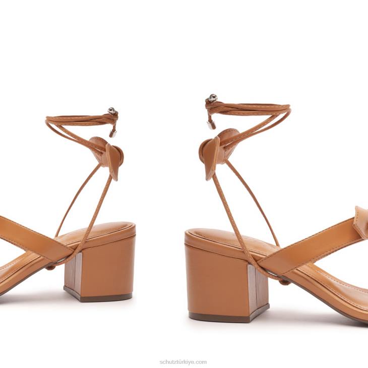 Schutz N42F59alia orta blok napa deri sandalet bal şeftali
