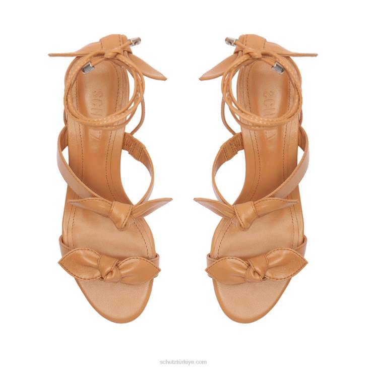 Schutz N42F59alia orta blok napa deri sandalet bal şeftali