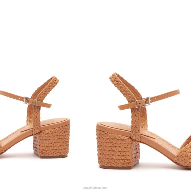 Schutz N42F62karima blok atanado deri sandalet bal şeftali