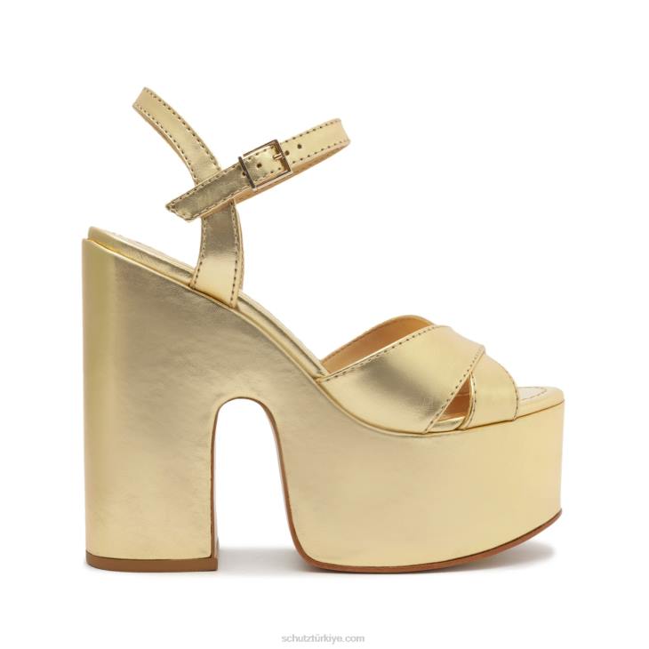 Schutz N42F67keefa yaldızlı kesme metalik deri sandalet altın