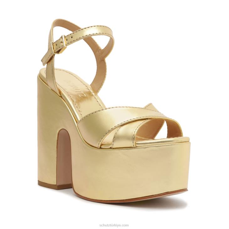 Schutz N42F67keefa yaldızlı kesme metalik deri sandalet altın