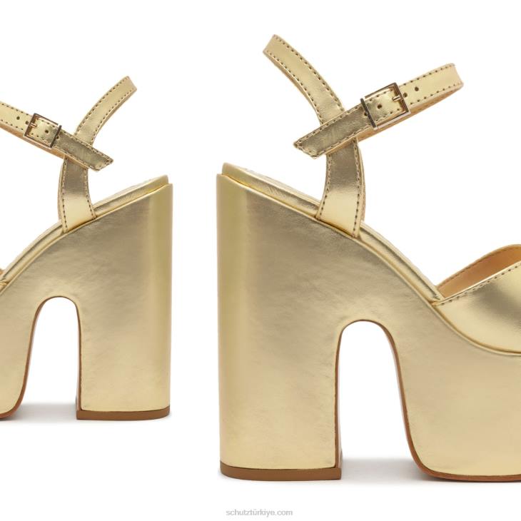 Schutz N42F67keefa yaldızlı kesme metalik deri sandalet altın