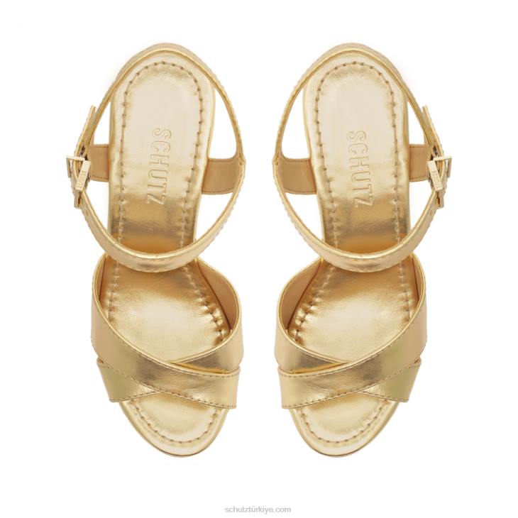 Schutz N42F67keefa yaldızlı kesme metalik deri sandalet altın