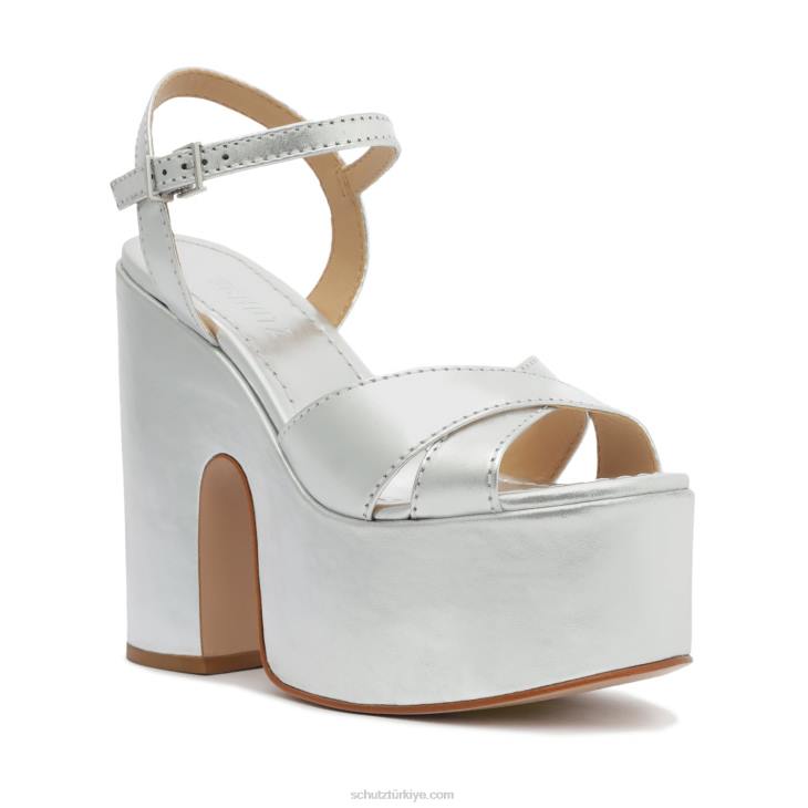 Schutz N42F68keefa kesme metalik deri sandalet gümüş
