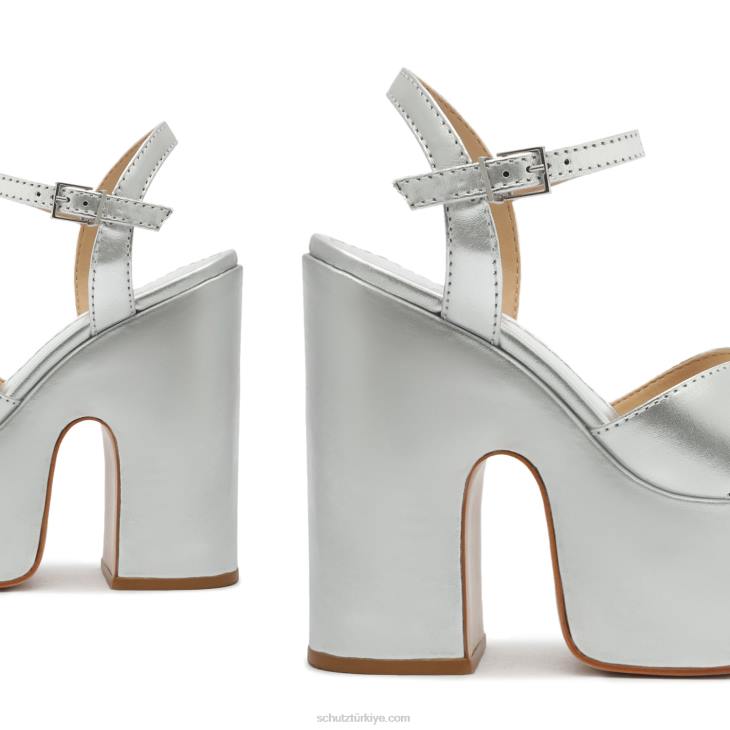 Schutz N42F68keefa kesme metalik deri sandalet gümüş