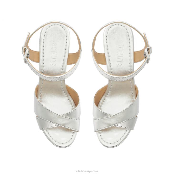 Schutz N42F68keefa kesme metalik deri sandalet gümüş