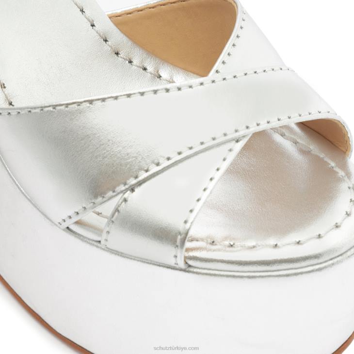 Schutz N42F68keefa kesme metalik deri sandalet gümüş