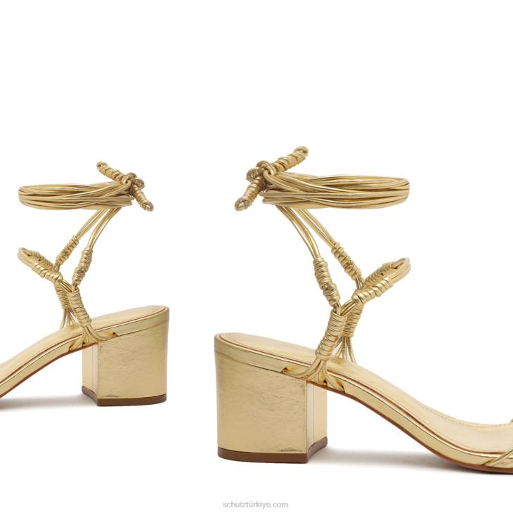 Schutz N42F72amunet orta blok metalik deri sandalet altın