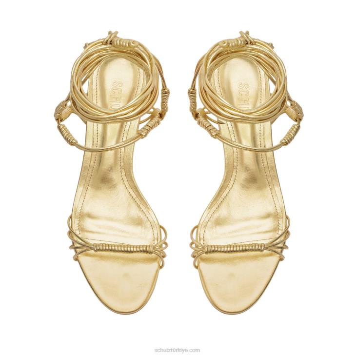 Schutz N42F72amunet orta blok metalik deri sandalet altın