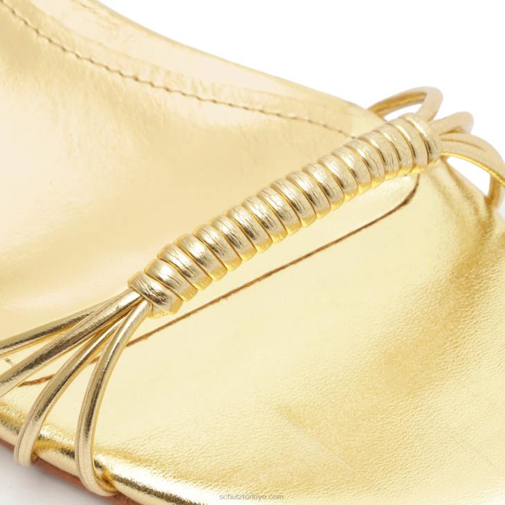 Schutz N42F72amunet orta blok metalik deri sandalet altın