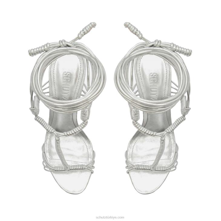 Schutz N42F75amunet blok metalik deri sandalet gümüş