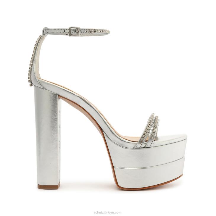 Schutz N42F95fabienne platform metalik deri sandalet gümüş