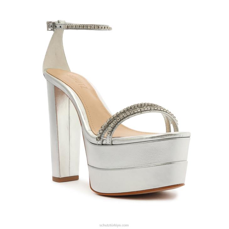 Schutz N42F95fabienne platform metalik deri sandalet gümüş