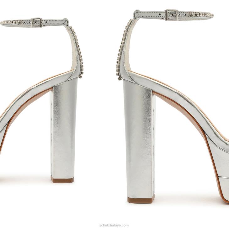 Schutz N42F95fabienne platform metalik deri sandalet gümüş